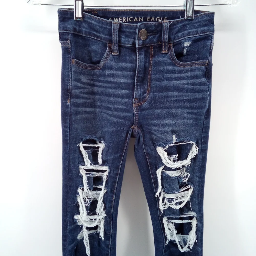 American Eagle Hi-Rise Jegging 2018 Distressed Blue Denim Jeans Cotton Short 00